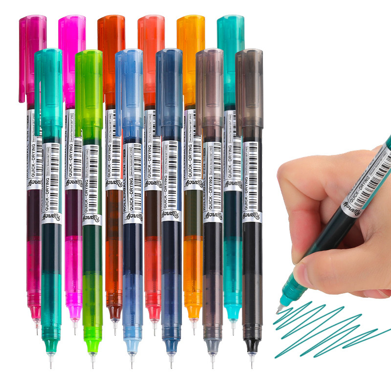 

12pcs 0.5mm Fine Nib Cute Gel Pen Big Capacity Ink Straight Liquid Rollerball Gel Pen School Stationery Roller Ball Pen Colorful