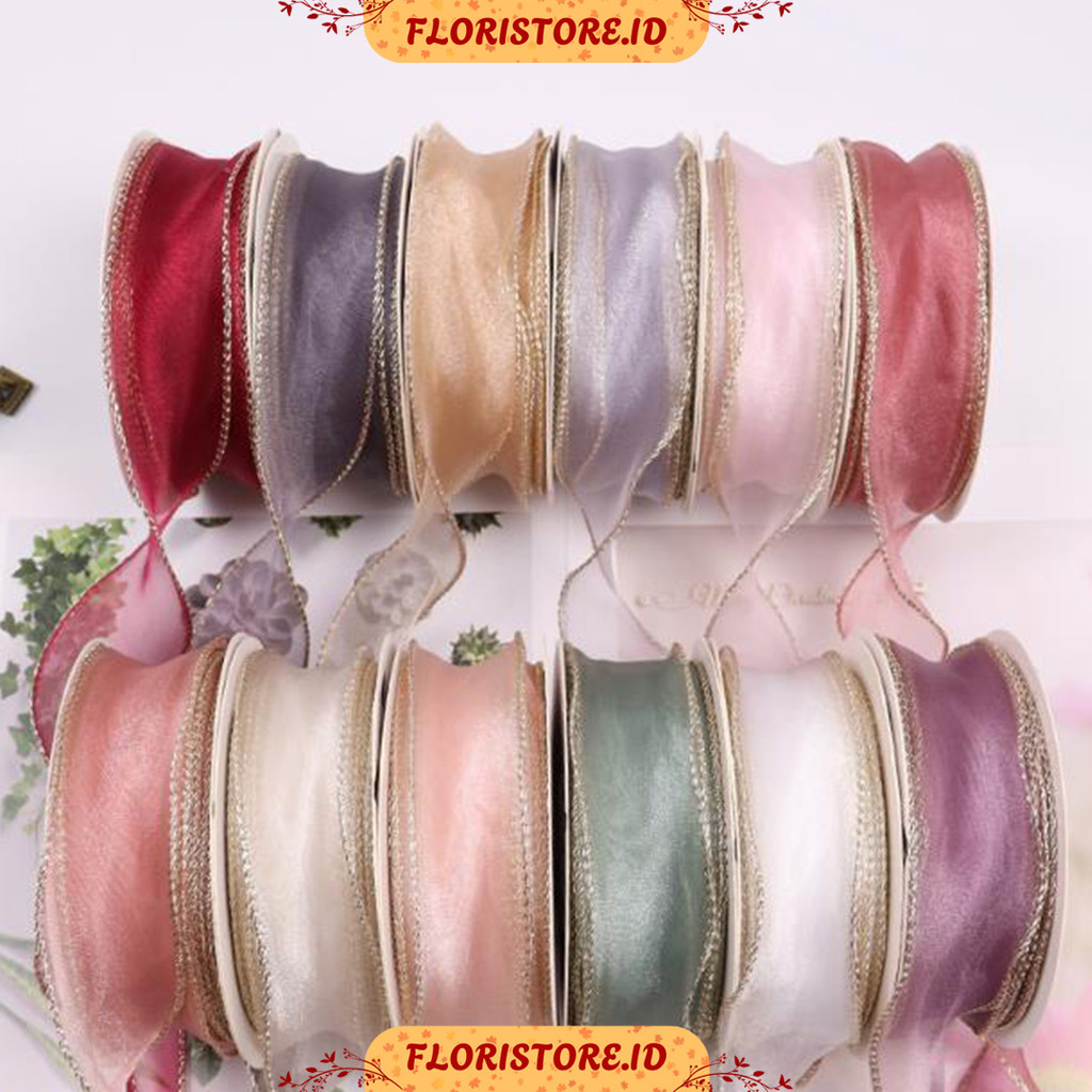 

GOLD FRAME CHIFFON RIBBON 4CM / PITA KAIN / PITA KADO / FLORIST SUPPLY