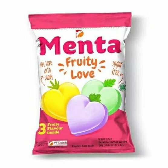 

Permen Menta Love bag Fruity love candy permen menta sugar free 60gr 50butir