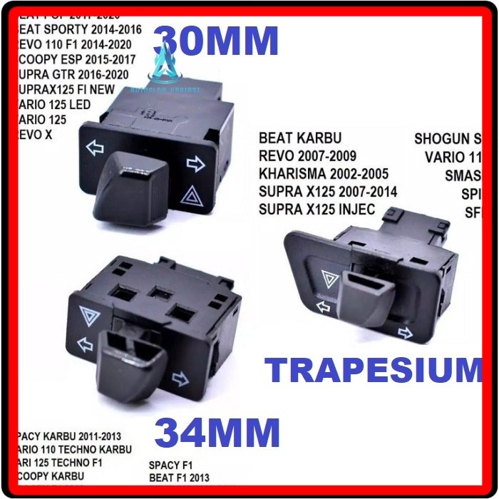 Tombol Saklar Sein dan Hazard Motor Honda 30mm 34mm Trapesium 30 34 mm Revo Beat Fi Supra X 125 Vari