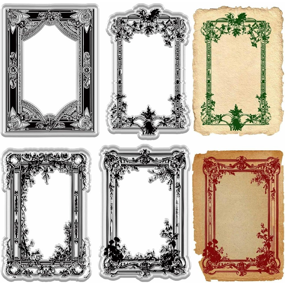 

1pc Frame Clear Stamps Label Transparent Clear Silicone Stamp Seal Reusable Transparent Vintage Retro Border Stamps Sheets