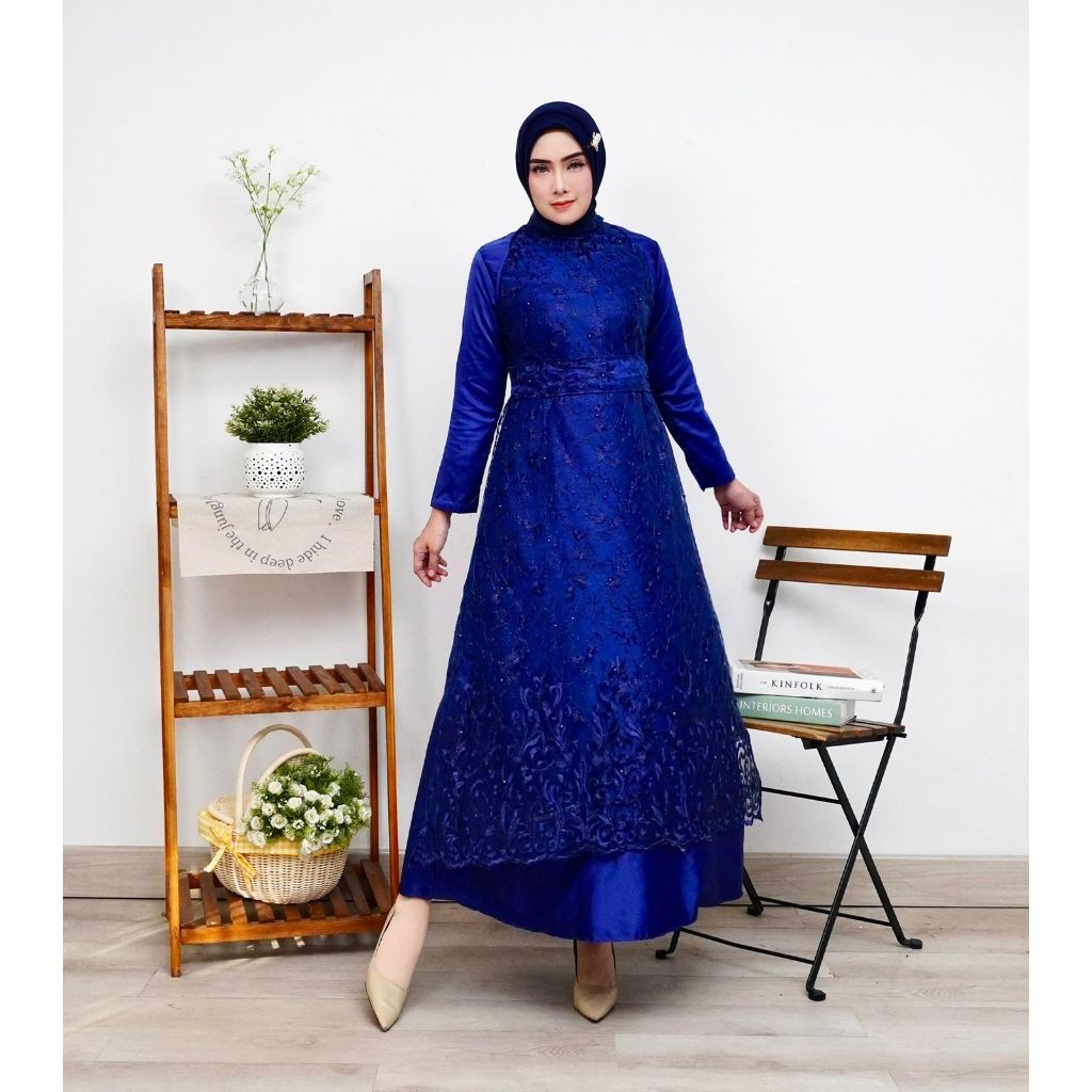 2IN1 THALITA DRESS INNER + OUTER BRUKAT TILLE PREMIUM / FREE BELT / SET GAMIS MAXI DRESS KONDANGAN P