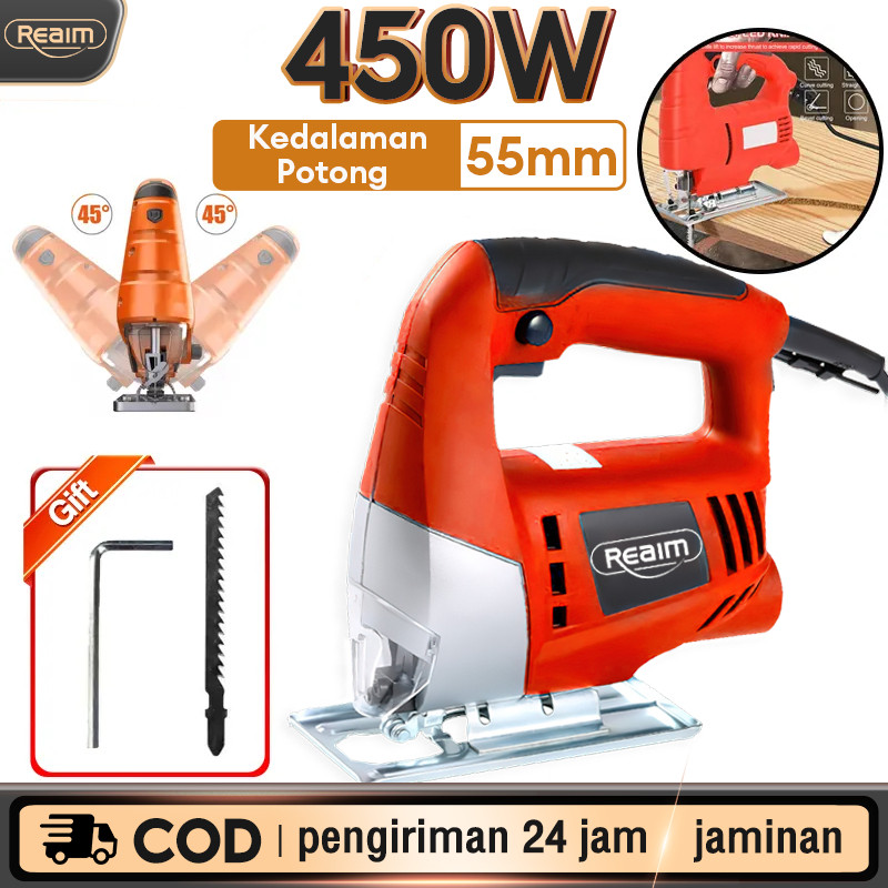 Reaim Mesin Gergaji Jigsaw 450W Gergaji Listrik Mesin Gergaji Kayu Jig Saw Laser Mesin Potong Kayu J