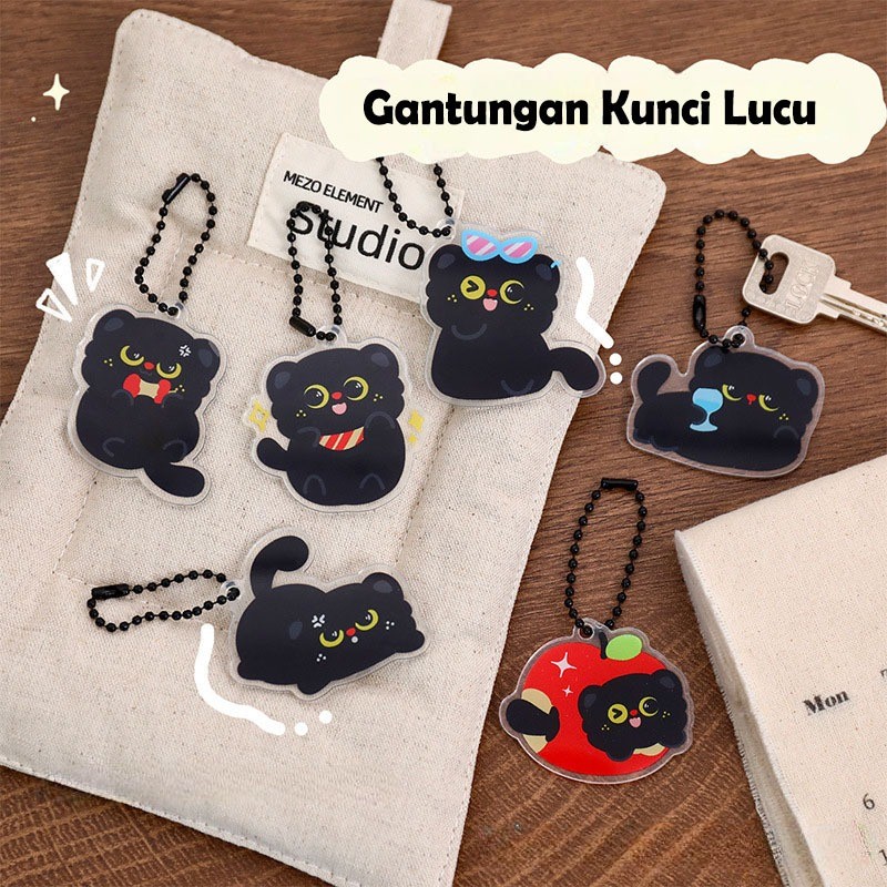 davedesign #ST177 GANTUNGAN KUNCI AKRILIK PREMIUM IMPORT KARAKTER KUCING HITAM KEYCHAIN ACRYLIC BLAC