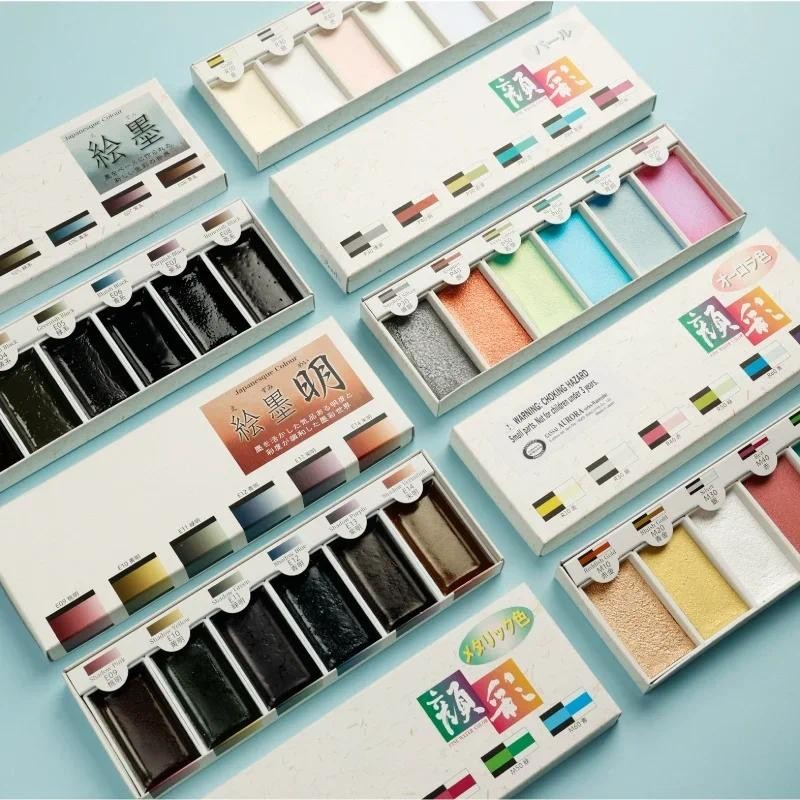 

Sumikundo E-Sumi Watercolor Paint 6 Colors Set Painting Mineral Pearl Color Nail Watercolor Paint Brush Japanesque Colour