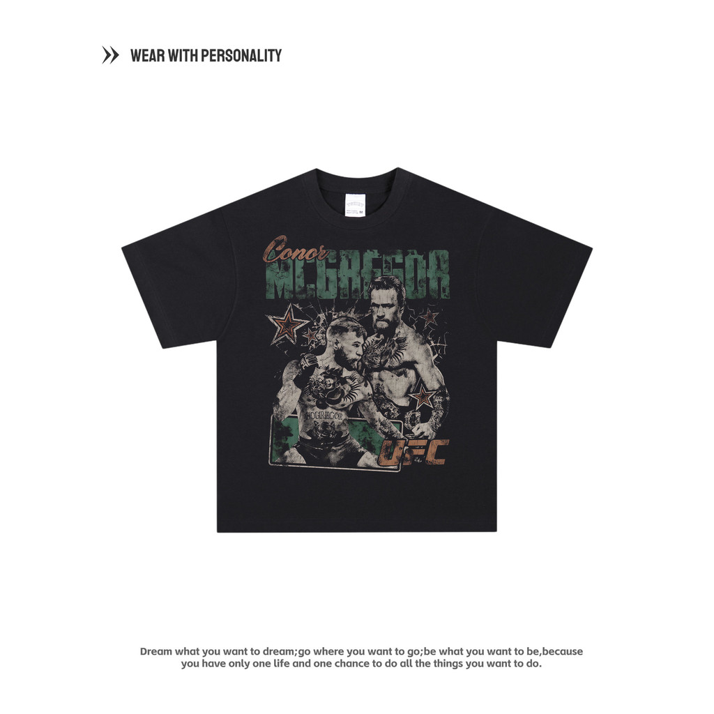 Conor UFC T-Shirt  Hitam Lengan pendek Kaos Oversize Pria dan Wanita
