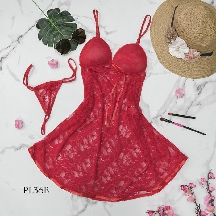 BAJU TIDUR TRANSPARAN LINGERIE SEXY NIGHTGOWN PREMIUM MERAH PL36B