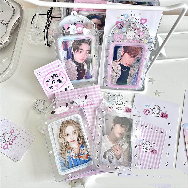

SHINSDAY Card Holder Photocard Bening PVC Transparant ID Card Glitter Gantungan Kpop Keychain Aesthetic Cute Puppy