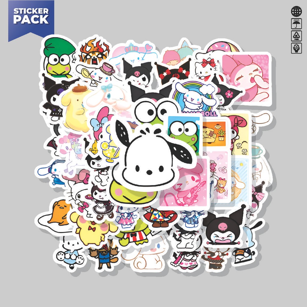 

[100PCS]Stiker Pack Stiker Sanrio Cute Karakter Mix Aesthetic Vinyl Anti Air Dekorasi Sticker Laptop Buku Journal Koper Helm Casing HP Gitar Helm Skateboard