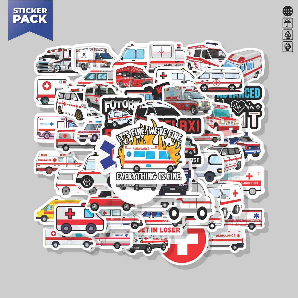 

[100PCS]Stiker Pack Stiker Ambulance Aesthetic Vinyl Anti Air Dekorasi Sticker Laptop Buku Journal Koper Helm Casing HP Gitar Helm Skateboard
