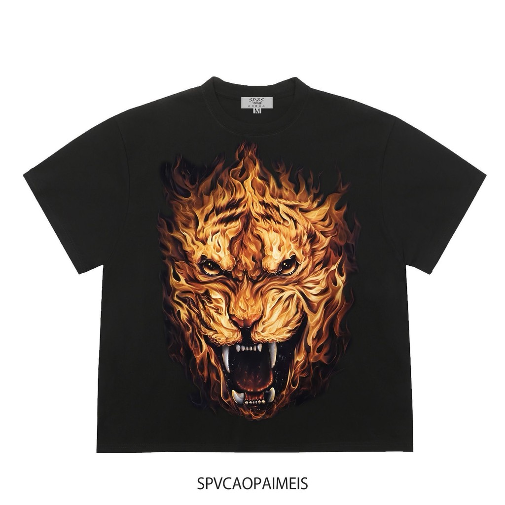 API LION T-Shirt  Hitam Lengan pendek Kaos Oversize Pria dan Wanita
