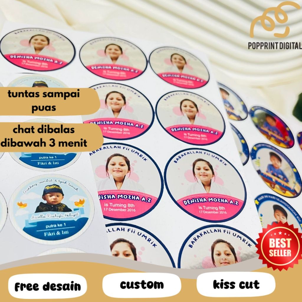 

PpD 2-4 Stiker Gold/Silver Ulang Tahun Anak Bentuk Bulat Label Sticker Undangan Happy Birthday