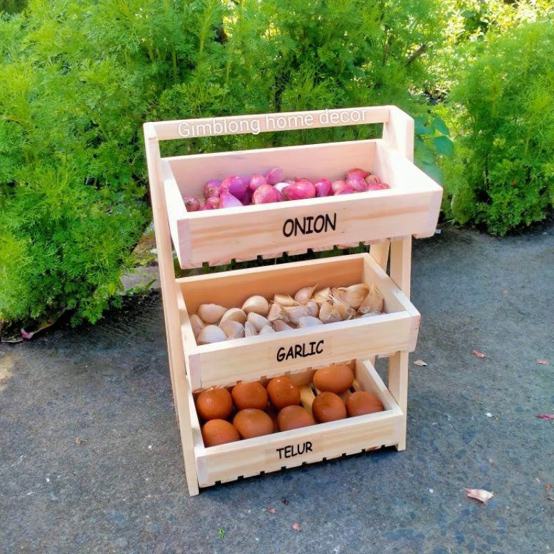 RAK BUMBU SAYUR TIGA SUSUN BAHAN KAYU KUAT