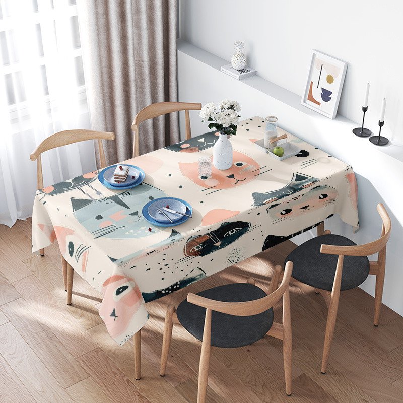 

Modern Dining Table with Creative Cats Print Decorative Plastic Cloth Cover for Home Decoration White Pink Black Color Palette S