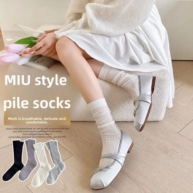 Summer Grey Socks Thin Style Women's Trendy Miu Wind Walking Show Style Compatible Mary Jane Shoes J