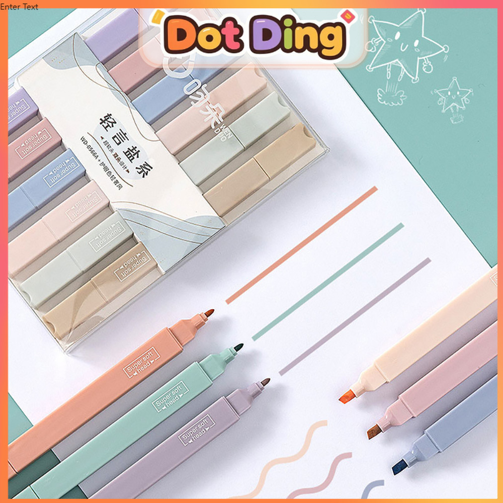 

[DOTDING] Double-Head Highlighter/Spidol 6 PCS Cute Cuty Color Student Text Book Mark Key Mark Pena Perlengkapan Kantor Sekolah