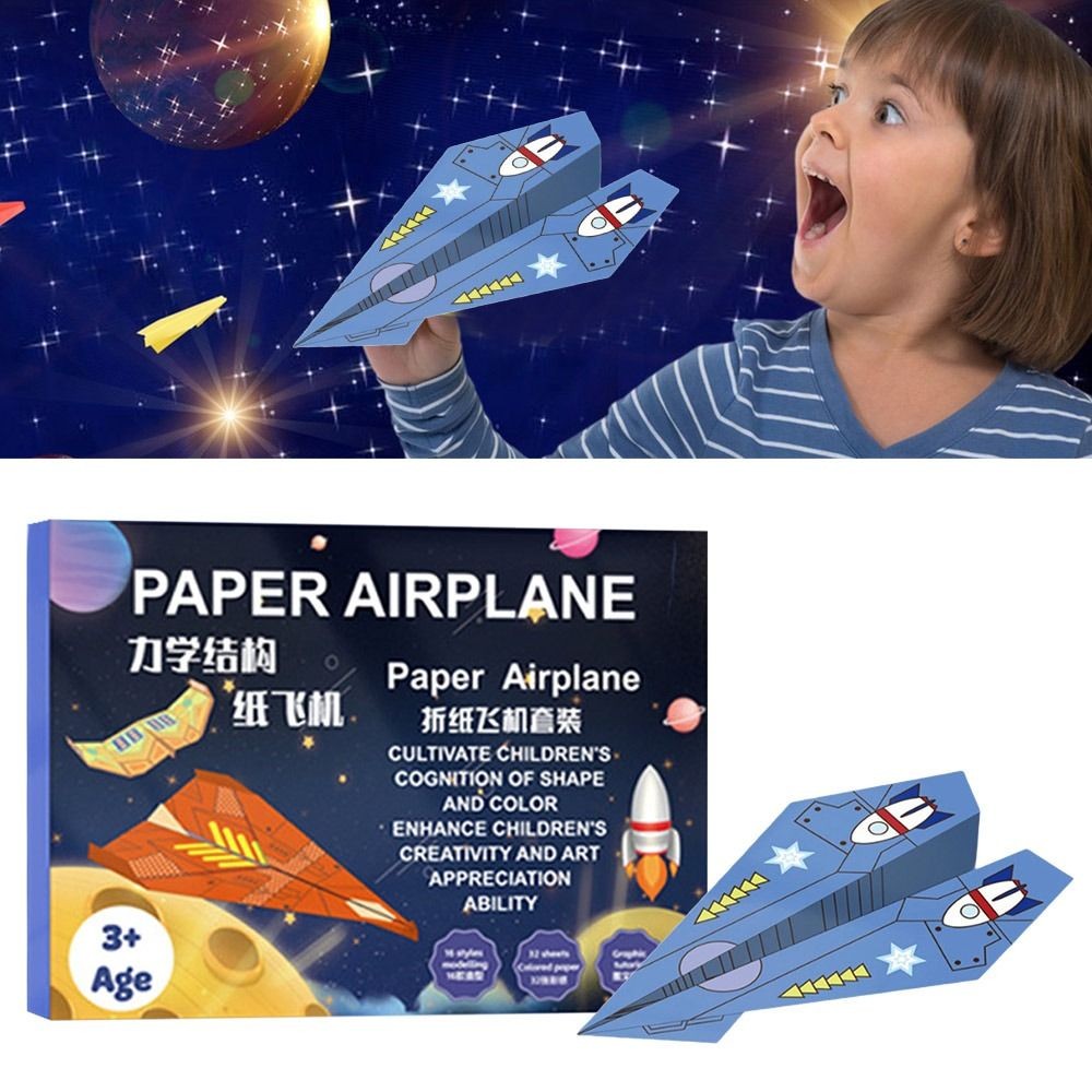 

Cartoon Airplane Origami Toy Colorful Cards Paper with Picture Tutorial 3D Paper Airplane Spatial Recognition Handmade Material
