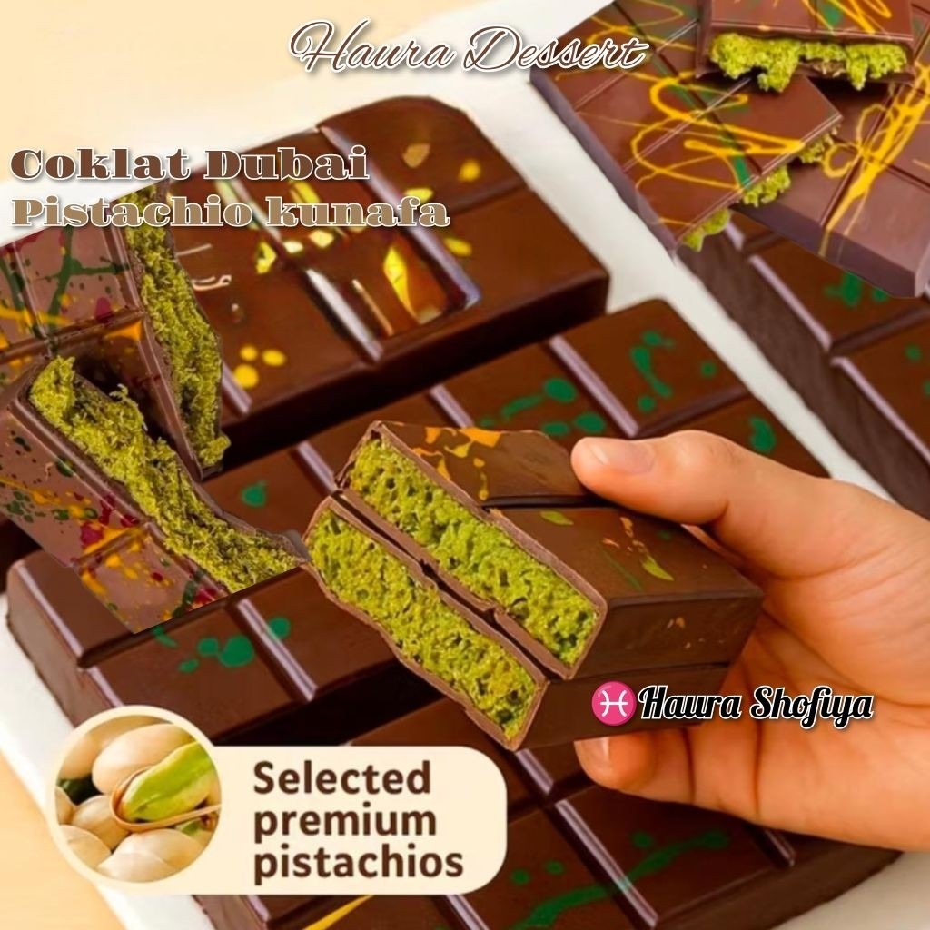

(100% Halal) Coklat Dubai Size Besar ±270 gr Chocolate Crispy "PISTACHIO KUNAFA" Cemilan Cokelat Viral