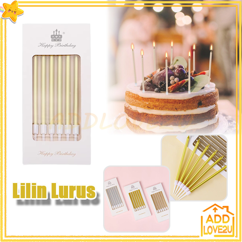 Lilin Lurus/Lilin Ulang Tahun Panjang Metalik/Lilin Ulang Tahun Lurus Metalik 6pcs