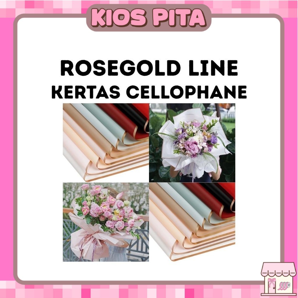 

(20 LEMBAR) Kertas Cellophane Buket Bunga - TRANSPARAN ROSEGOLD LINE - Flower Wrapping Paper