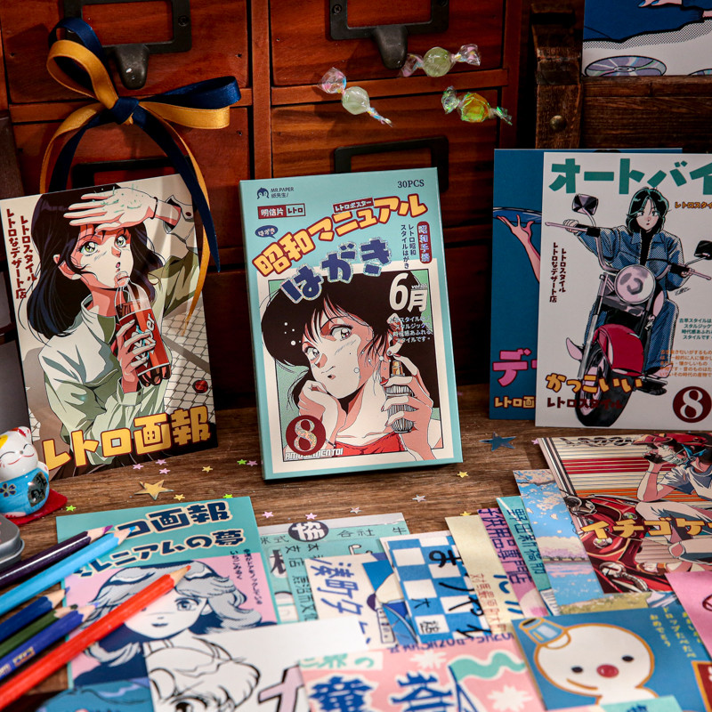 

30Sheets/box Japanese Showa Handbook Boxed Postcards Travel Commemorative Cards Hand Account Notebooks Decorative Card Paper