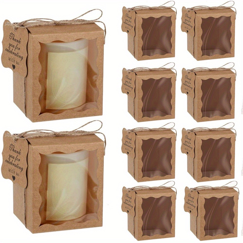 

10pcs/set Candle Gift Boxes with Clear Window, Packaging Supplies with Tags and Twine for Wedding, Birthday, Party Favors, Jewel