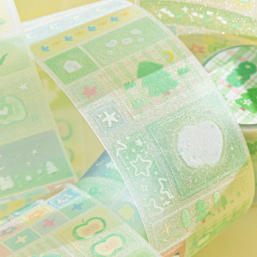 

2m/roll Kawaii INS Pattern Sparkling Sand PET Die Cutting Tape Creative Handbook Collage Decorative Materials Stationery Sticker