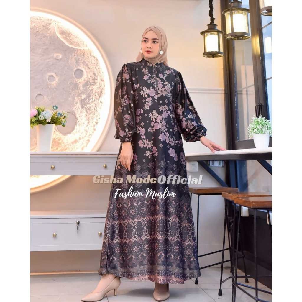 [BISA COD] RINJANI DRESS /GAMIS SILK PREMIUM MOTIF TERBARU WANITA MUSLIM BUNSUI JUMBO TERLARIS