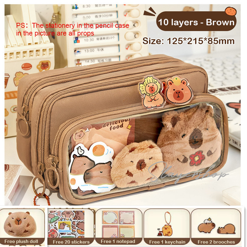 

Capybara Tempat alat tulis kotak pensil aesthetic Tas PenaTempat Pencil Tas Pensil kapasitas besar dapat dilepas