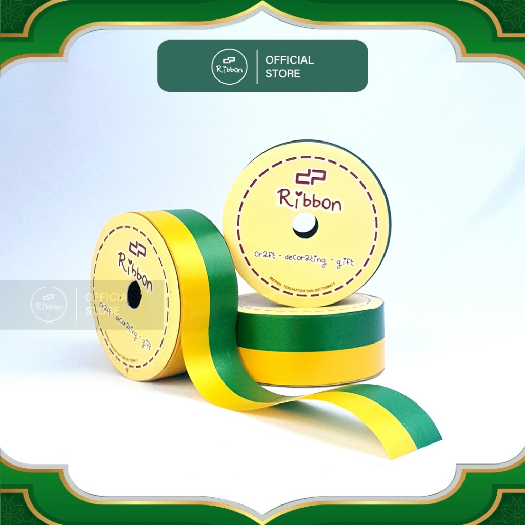 

1 Roll Pita Kado HIJAU - KUNING 4cm Ribbon 40mm x 14m Lebaran Ketupat Idul Fitri 1.5