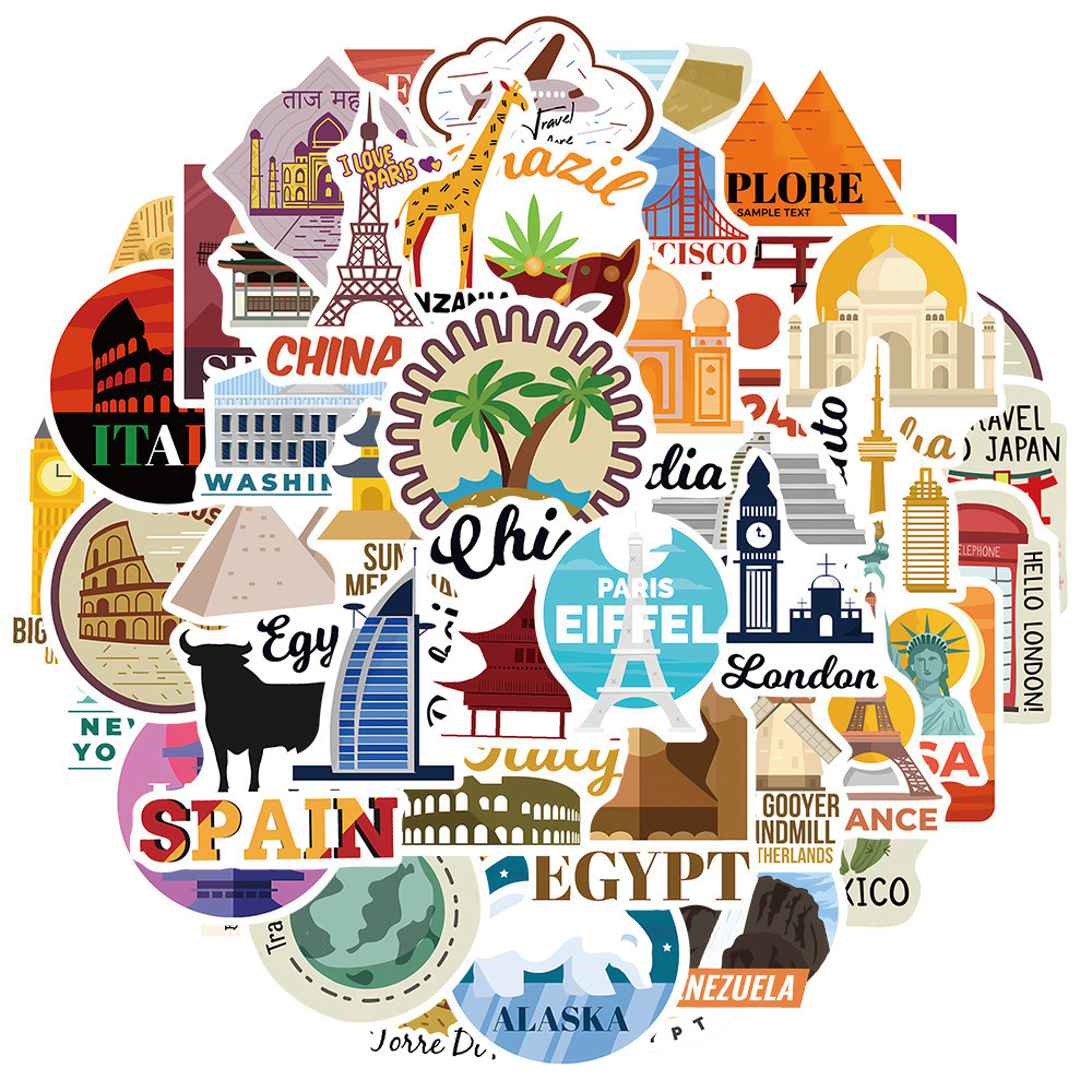 

10/30/50Pcs World City Landmark Buildings stickers For Suitcase Skateboard Laptop Luggage Phone Styling DIY Decal Pegatina