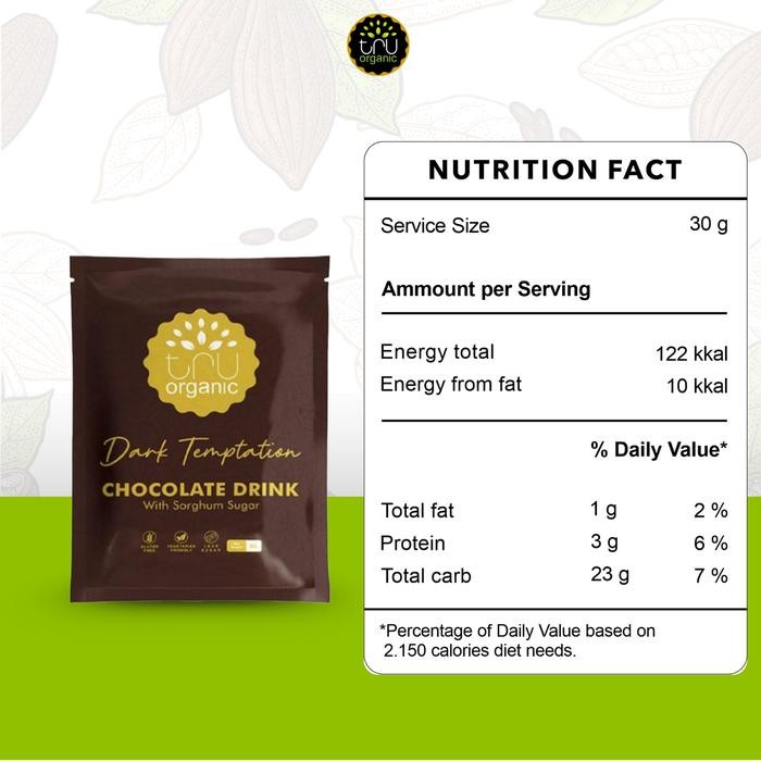 

Minuman Coklat Rendah Kalori dengan Gula Sorghum | Cokelat Bubuk TruOrganic Dark Temptation Dark Chocolate Powder Drink 3 Sachet