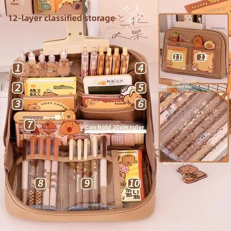 

Pencil Case Multi-Compartment Organizer Extra Large Capacity- Durable Polyester for School Supplies Portable Design Students