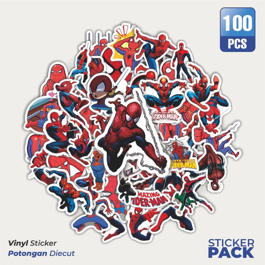 

Super Hemat! 100 PCS Stiker Marvel Series Spiderman Character Mix Waterproof Aesthetic- Untuk Laptop, Motor, dan Helm - Paper Stationery Pack