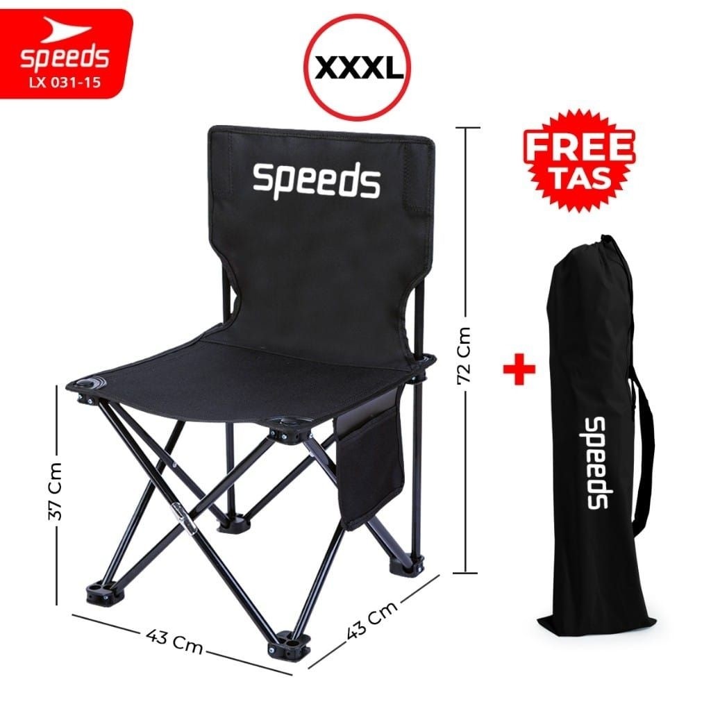SPEEDS Kursi Lipat Outdoor Portable ukuran XXXL (Warna Hitam)