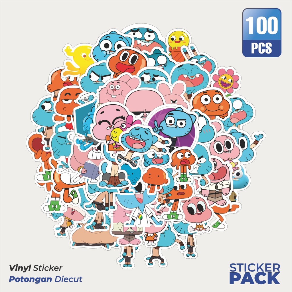 

100 PCS STIKER Kartun Series The Amazing World Of Gumbal Waterproof Aesthetic- Untuk Laptop, Motor, dan Helm - Paper Stationery Pack