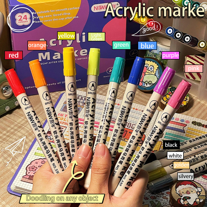 

A Set 12 / 24 Soft Head Acrylic mMark Pen Art Graffiti Color Brush Opaque Student Special Painting
