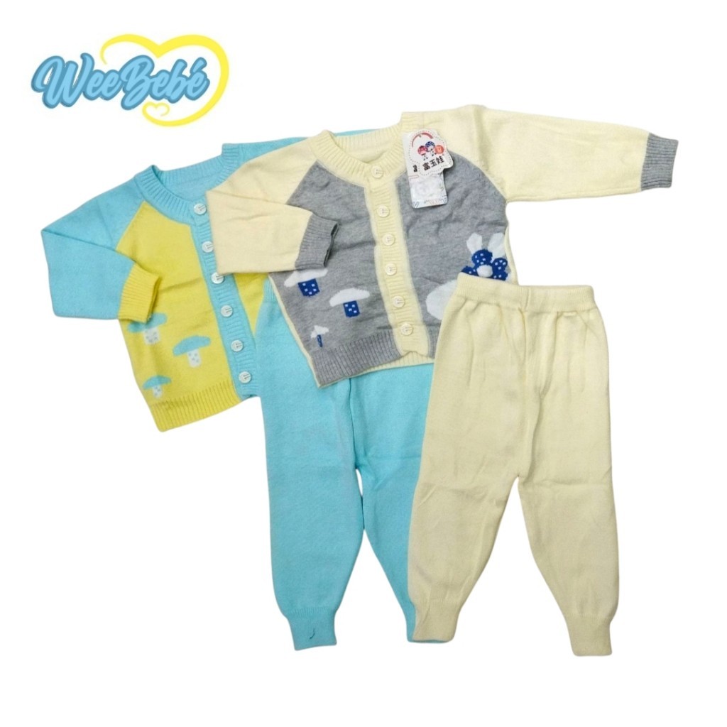 Setelan Baju Sweater Panjang Celana Panjang Rajut Jamur FUYUWA