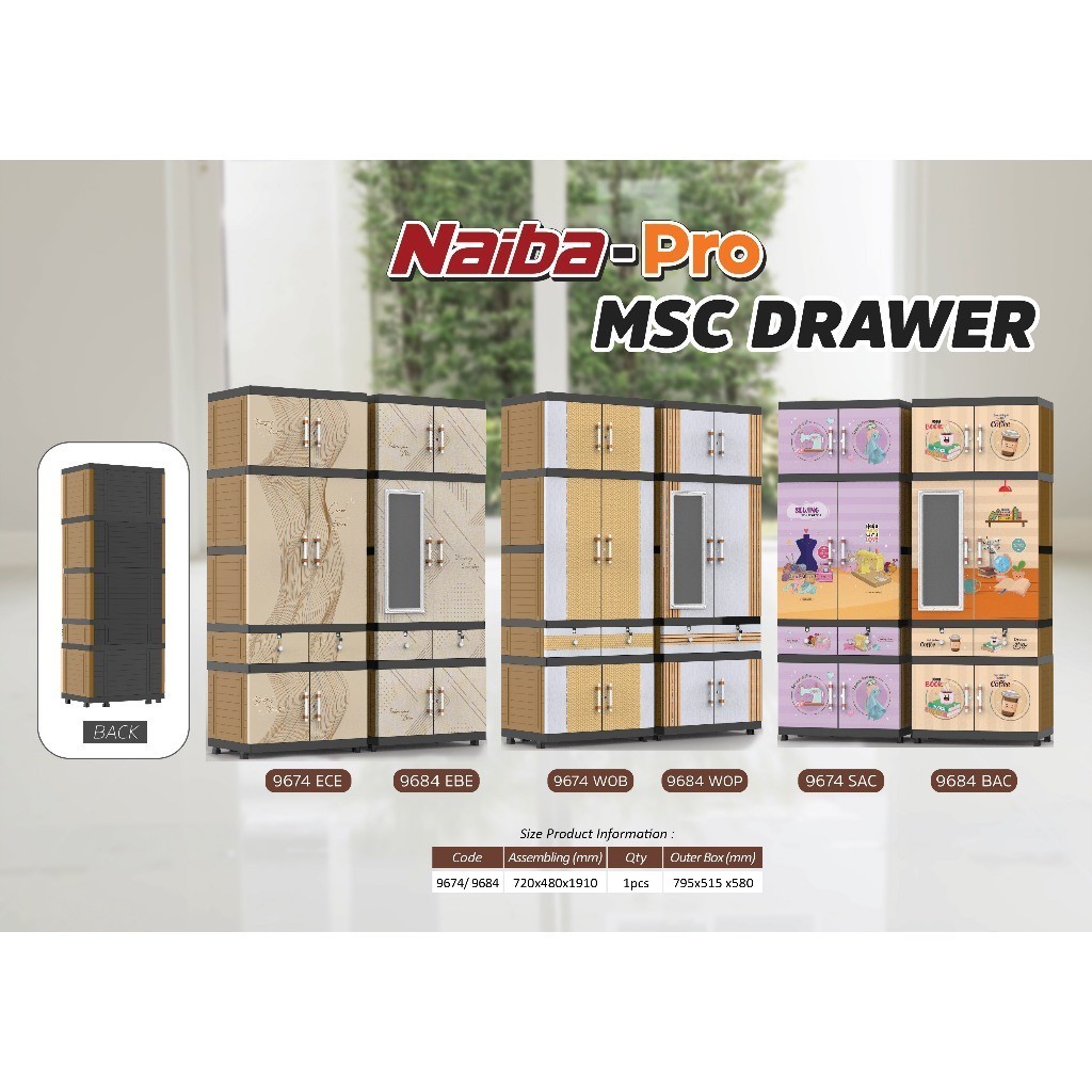 Naiba Pro 9684 / 9674 -  Lemari Plastik Naiba FIT Jumbo Kaca MIROR + Kunci FULL RAK | Cabinet Jumbo 