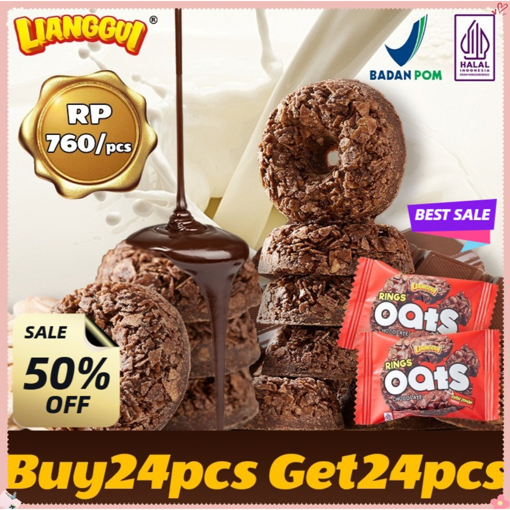 

[Pengiriman 24 jam] LIANGGUI HALAL Buy 24ps Get 24ps Lianggui Oat Chocolate Ring Cemilan halal untuk anak yang renyah,Lezat, Enak.