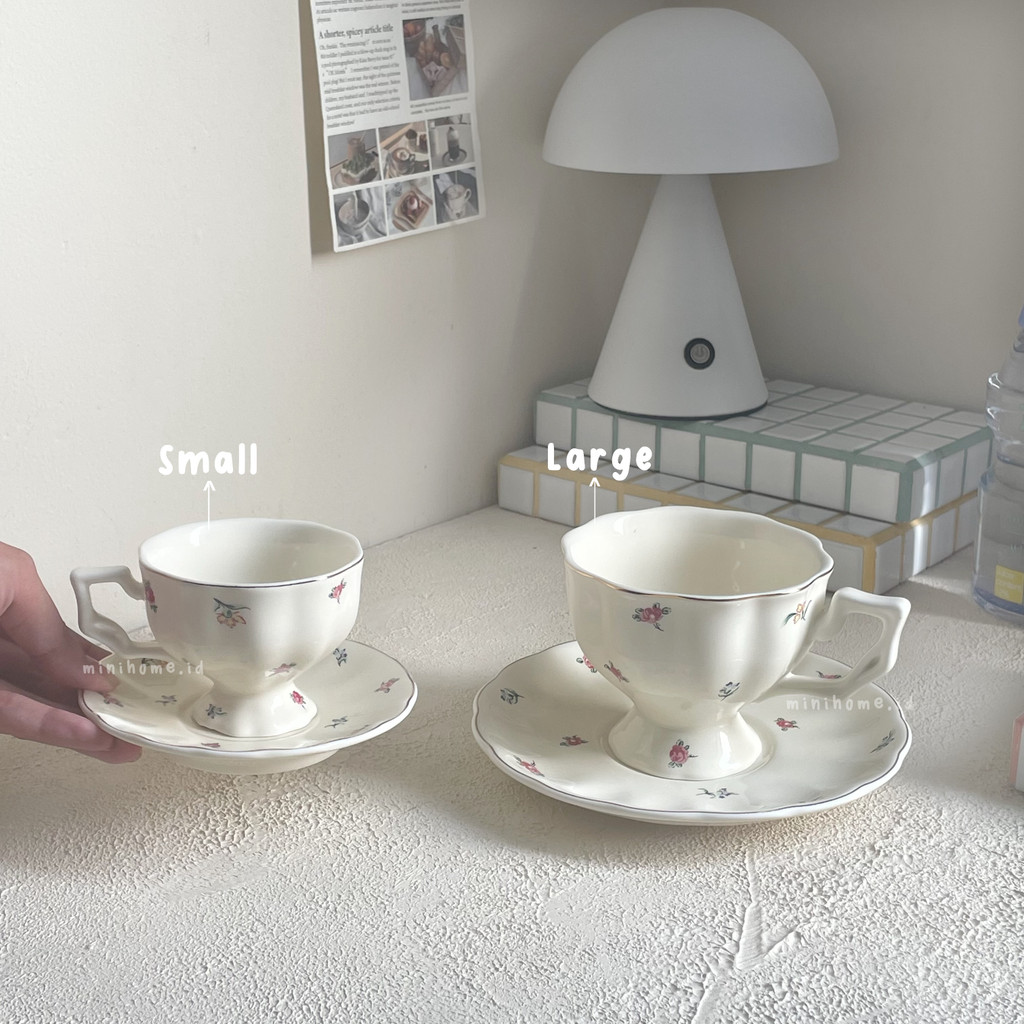 MINIHOME - Cup Saucer Aesthetic Korean Style Tea Cup Set Cangkir Teh Keramik Aesthetic Vintage LOCA