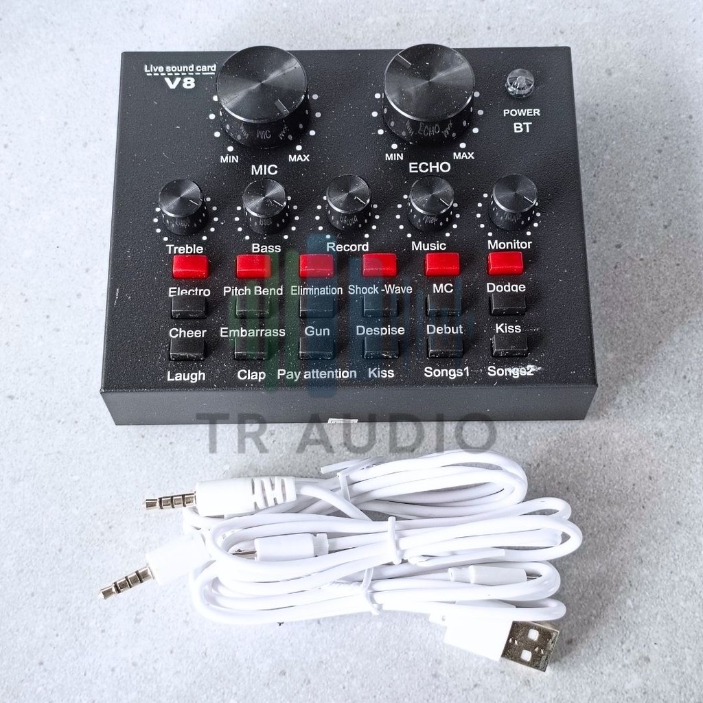 Soundcard V8 – Mixer Bluetooth Mini Cocok Untuk Podcast & Karaoke