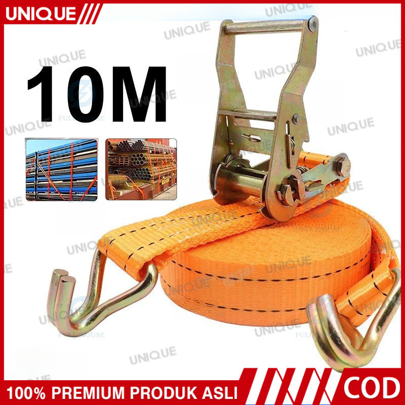 UNIQUE- 10M Tali Kecepatan Ratchet Tie Down 10 TON /Cargo Lashing Belt /Trackbelt Tali Ikat Sabuk Tr