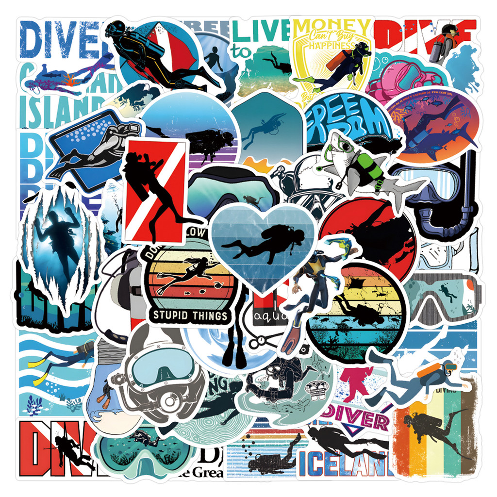 

55pcs Diving Stickers Summer Diving DIY Stickers Scrapbooking Phone Luggage Skateboard Waterproof Decals