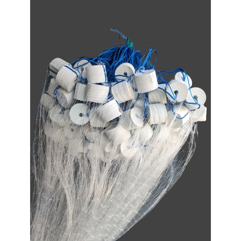 Jaring ikan siap pakai 3 lapis tinggi 1,5m panjang 50m jaring dalam 2in senar 0,25mm jaring luar 6in