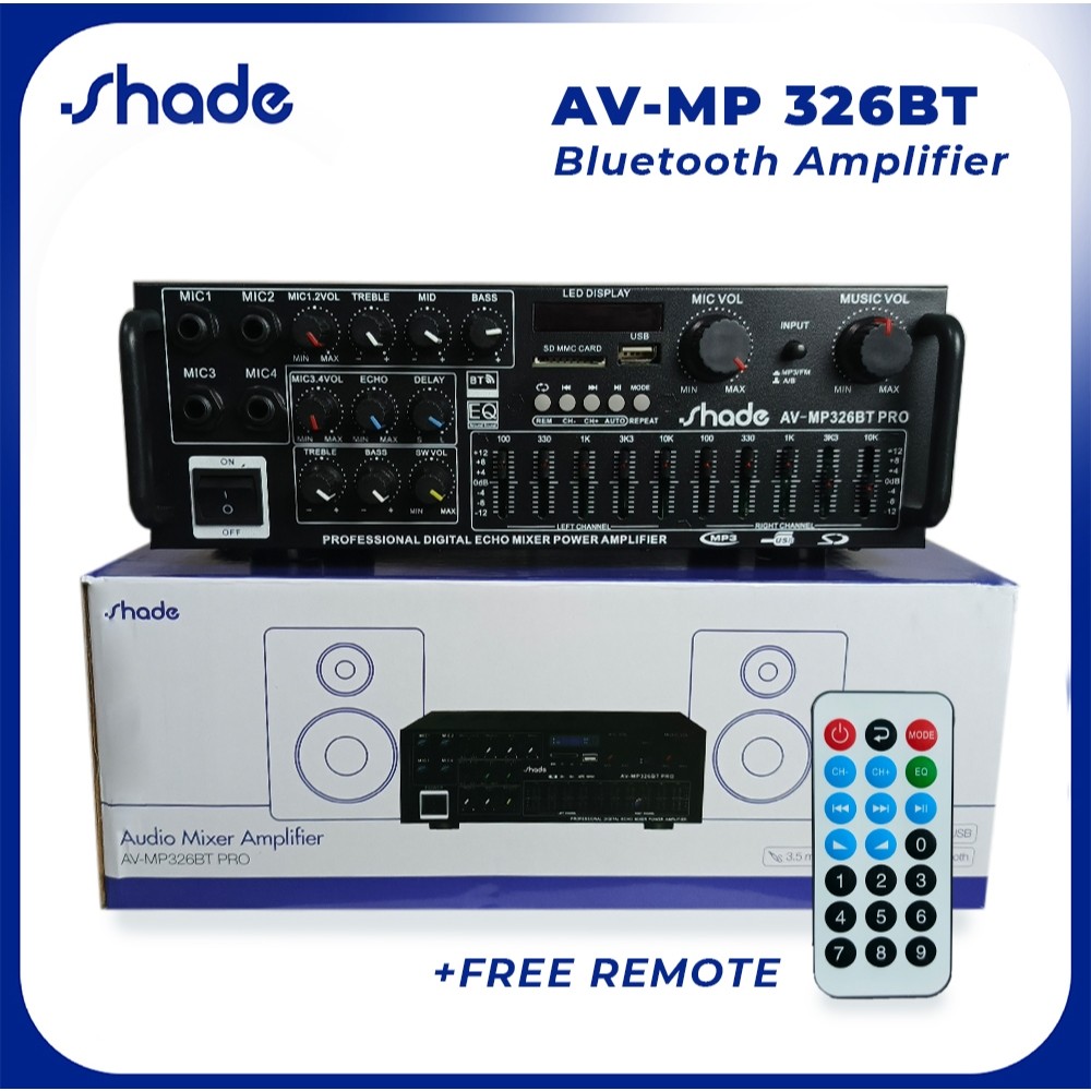 SHADE Amplifier Power Bluetooth AV/MP 326BT Speaker Full Bass Subwoofer Stereo Karaoke FM Shade EQ A