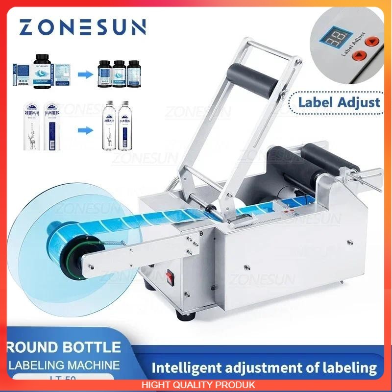 

BEST QUALITY ZONESUN Round Bottle Label Machine Plastic Labeling Sticker Machine Label Dispenser Machine Label Applicator ZS-LT50