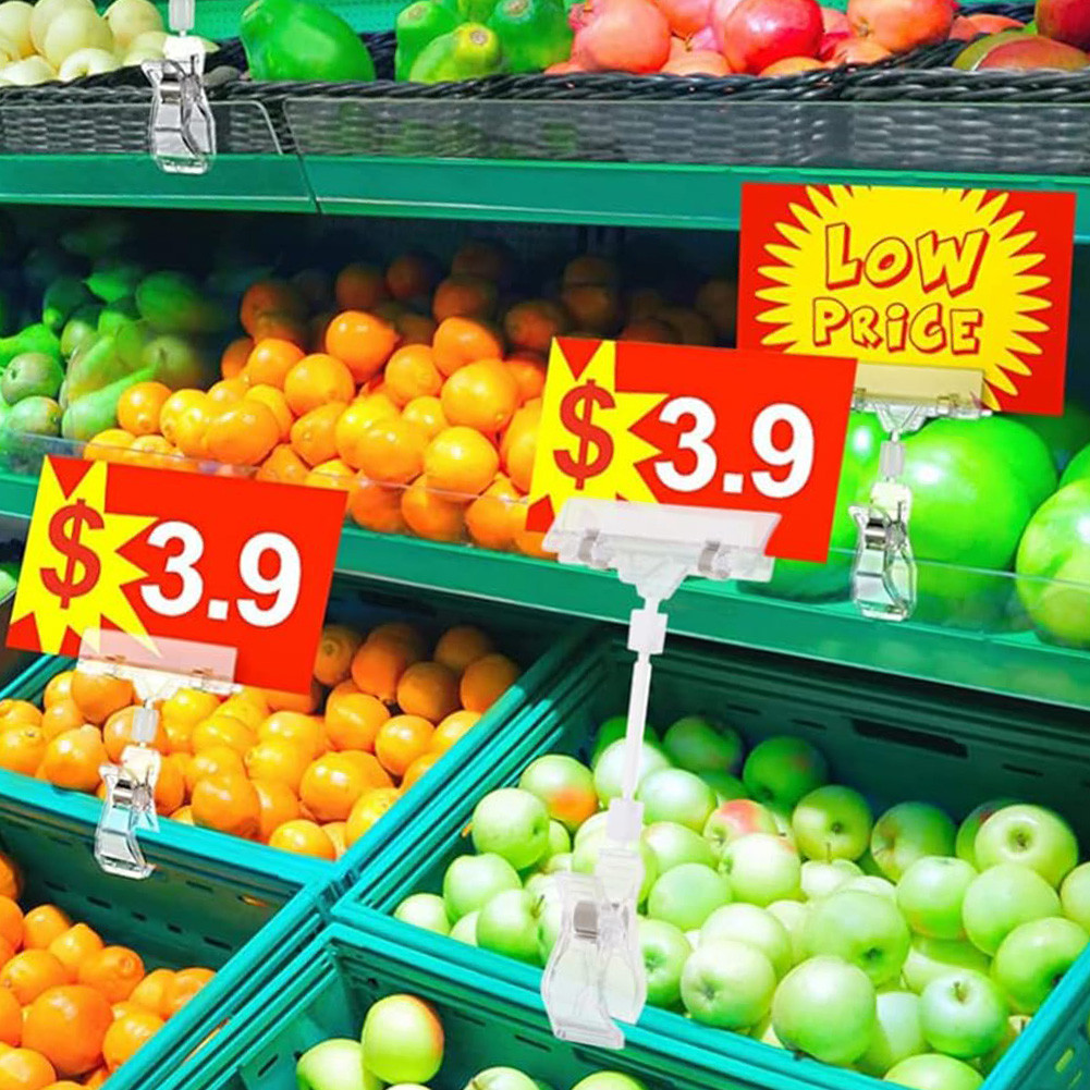 

25 Pcs Plastic Sign Holder Clip Clear Swivel Price Signs Clip Rotatable Merchandise Sign Clip for Retail Rack Baskets Or Cards