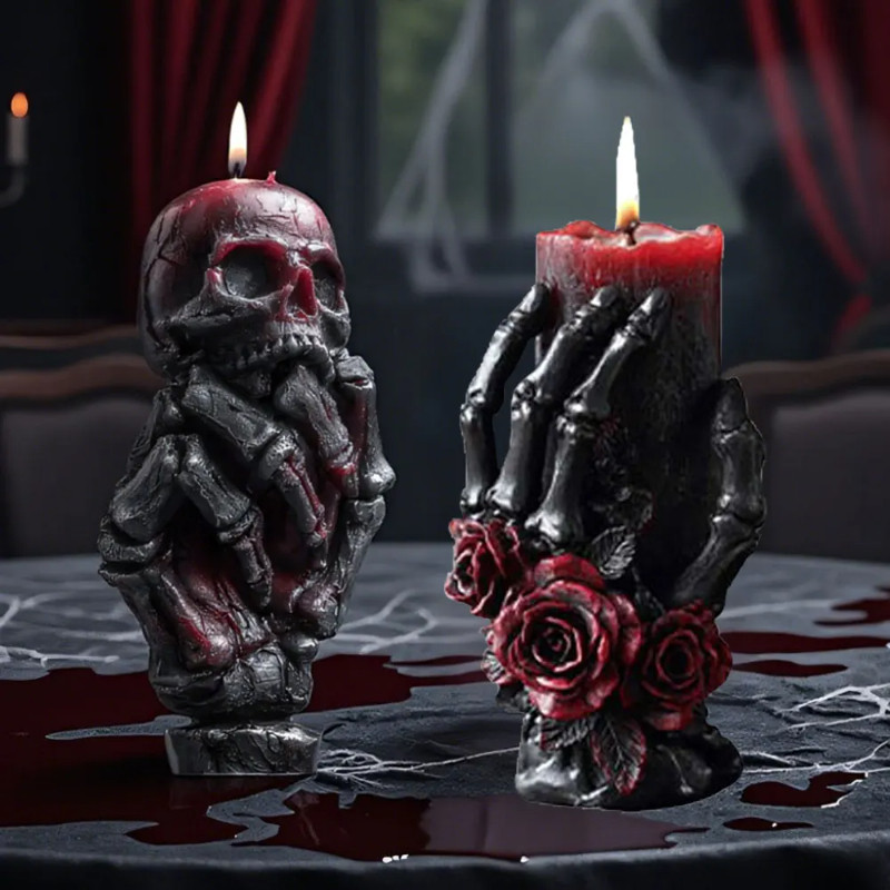 

3D Relief Rose Skeleton Hand Silicone Candle Mold Spooky Hold Skull Plaster Resin Mold DIY Handmade Halloween Gothic Decor Craft