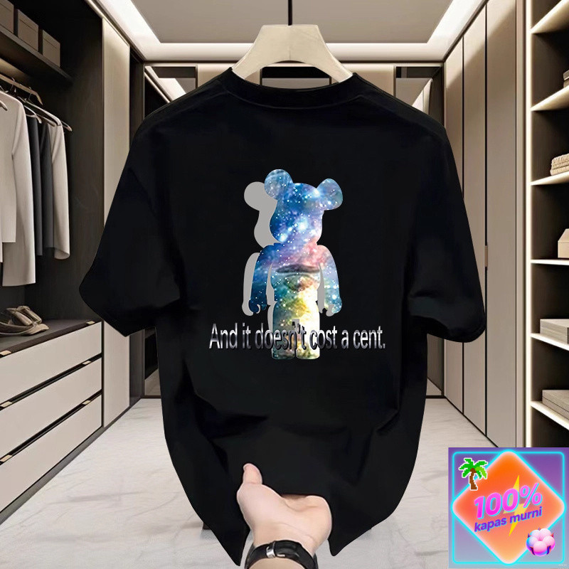 Trend Cetak Beruang Bintang Kaos T - Shirt Pendek Pria Kasual Katun, Modis dan Unik